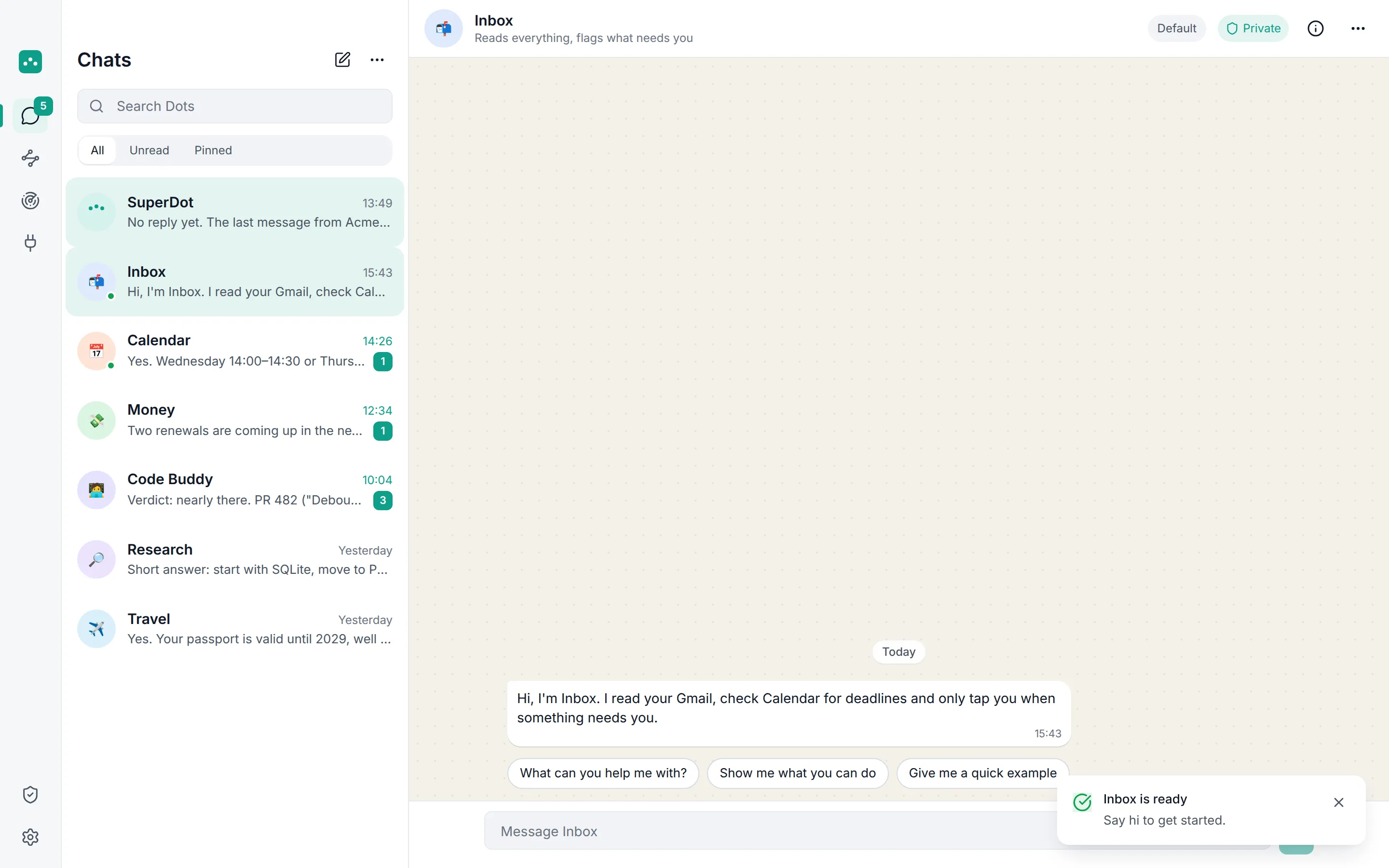 The new Dot, named and styled by OpenDot, live in the sidebar.